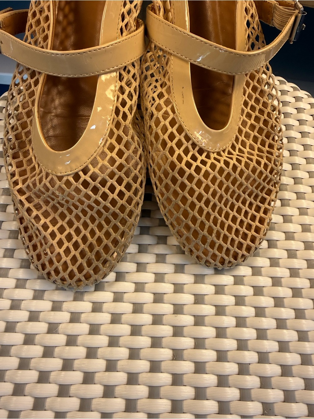 Women's Tan Mesh Mary Jane Flats - Picture 9 of 12